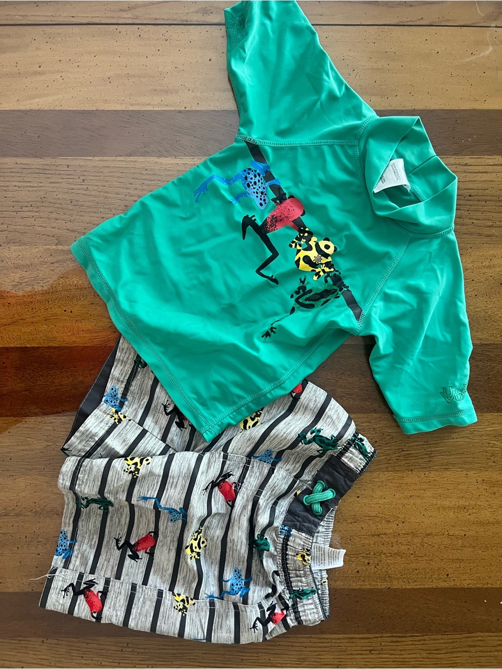Skin Kids' Teal Rash Guard & Striped Frog Swim Shorts Set